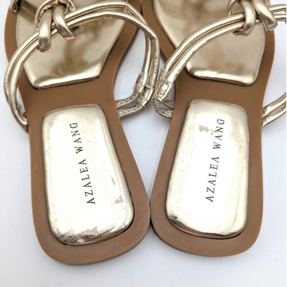 Azalea Wang Stetson Tubular Straps Knot Flat Sandals Women's Gold Sz US7 EU37.5 - Picture 10 of 12